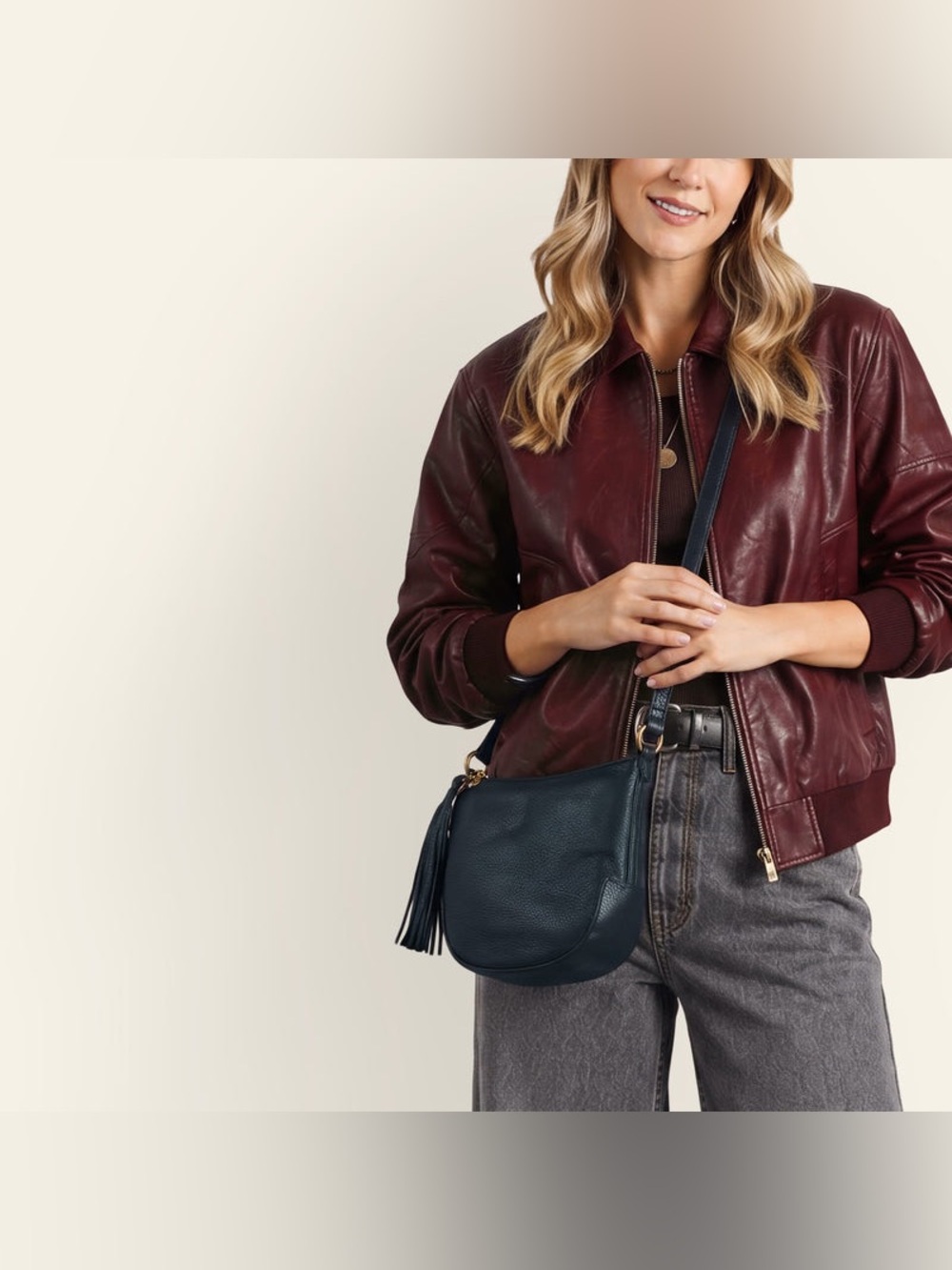 HOBO Lexi Black Pebbled Leather Tassel Crossbody Bag
